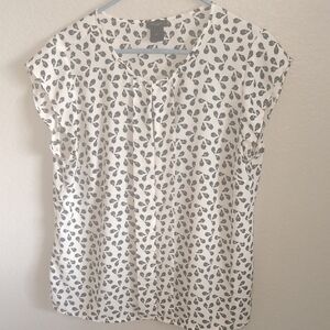 Ann Taylor Factory Black & White Floral Cap Sleeve Blouse